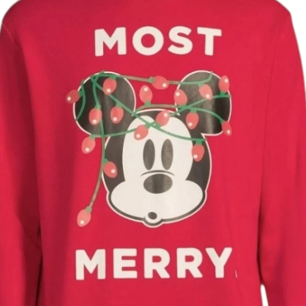 DISNEY Mickey Mouse Most Merry Red Sweatshirt XL 1X Ugly Christmas Sweater XMAS - Picture 4 of 12